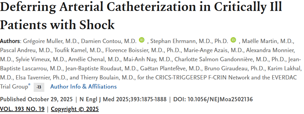 Deferring Arterial Catheterization in Critically Ill Patients with Shock (EVERDAC Trial)